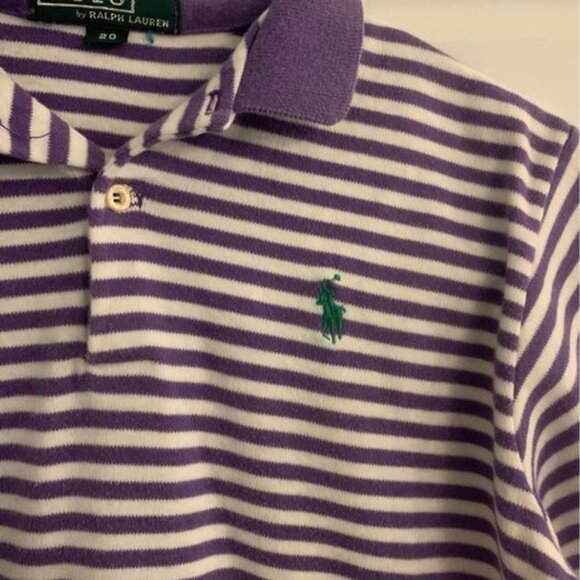 Boys Size 20 Purple and White Striped Polo Collared Shirt - Picture 2 of 5